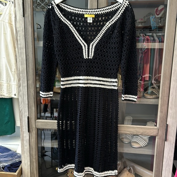 CATHERINE MALAMDRINO Crochet black and white dress size 12 - Picture 4 of 7
